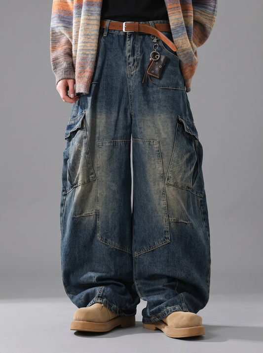 Vintage Cargo Balloon-Leg Washed Jeans