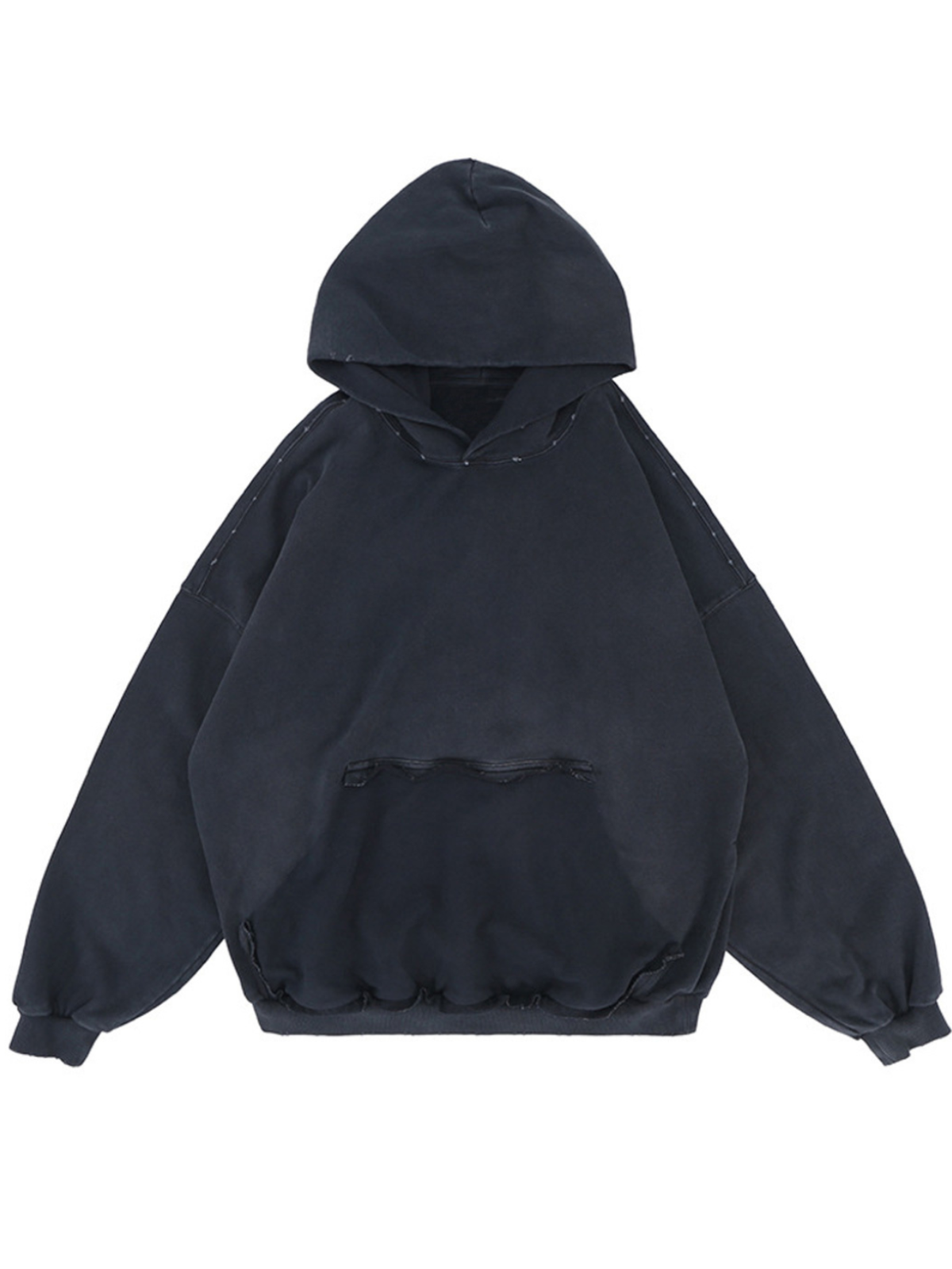 Reverse Pocket Design Distressed Hoodie