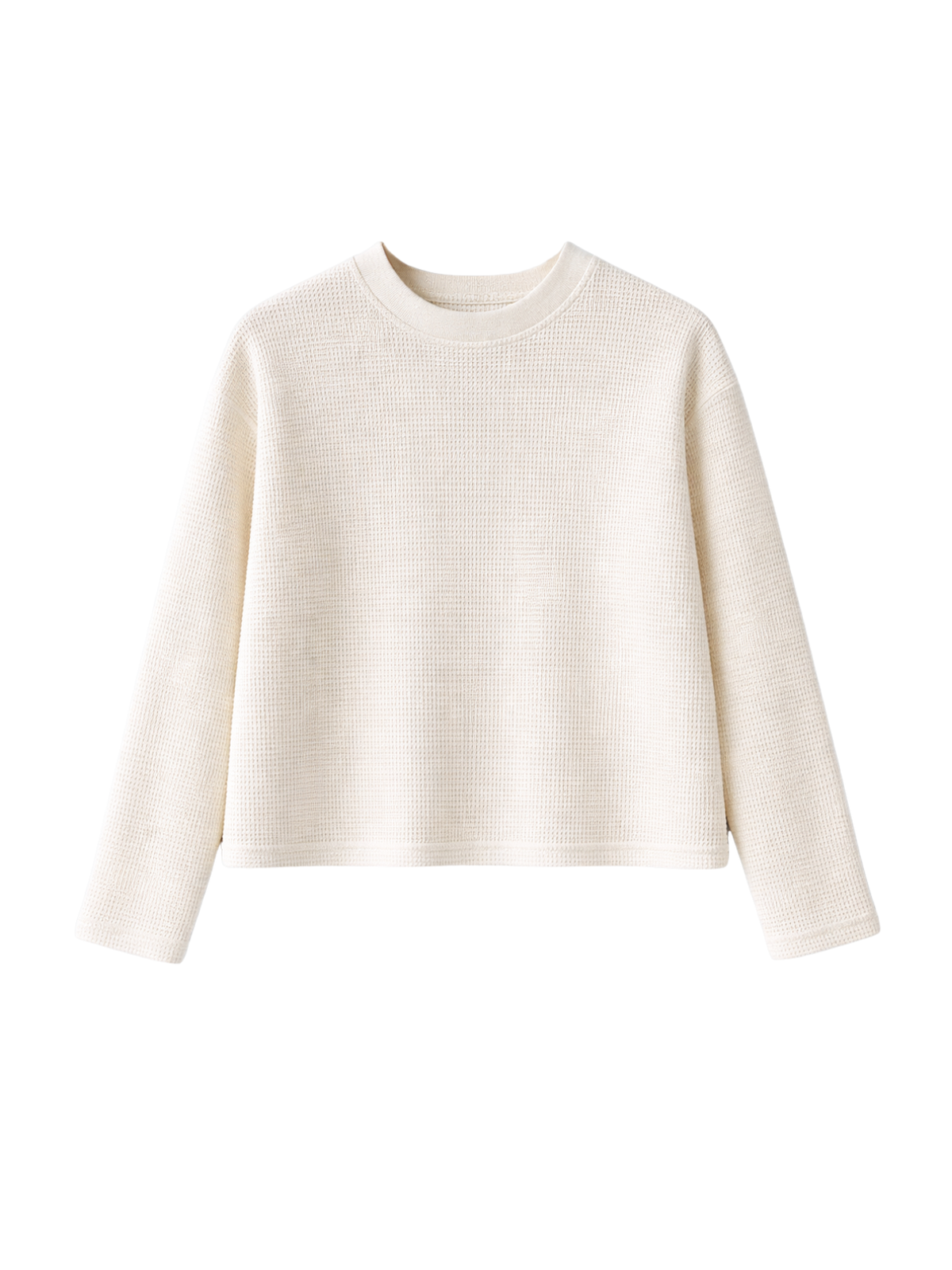 Waffle Knit Cropped Crewneck Long-Sleeve