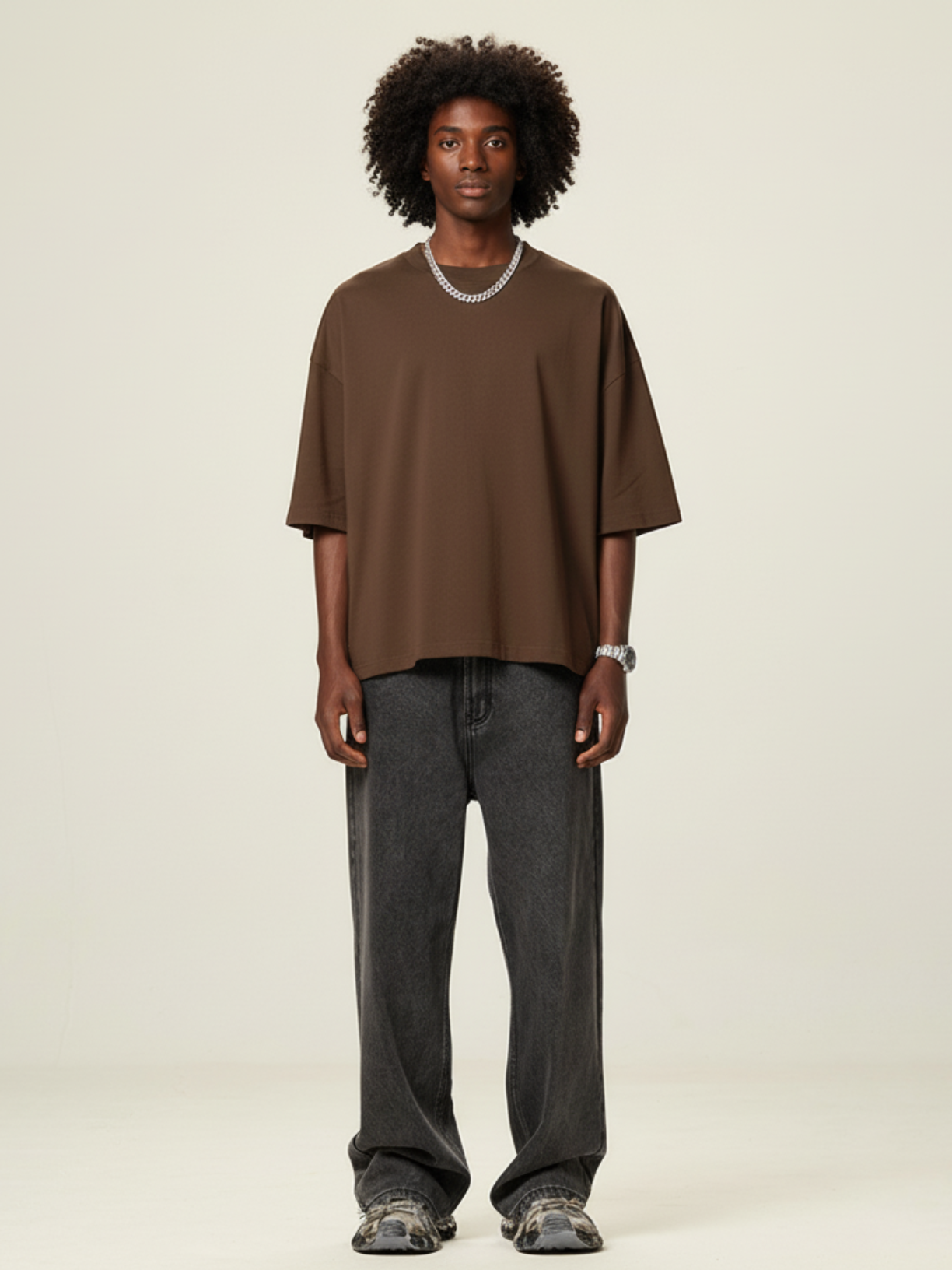 Aero boxy crop tee in brown by Apollo Moda, view 4