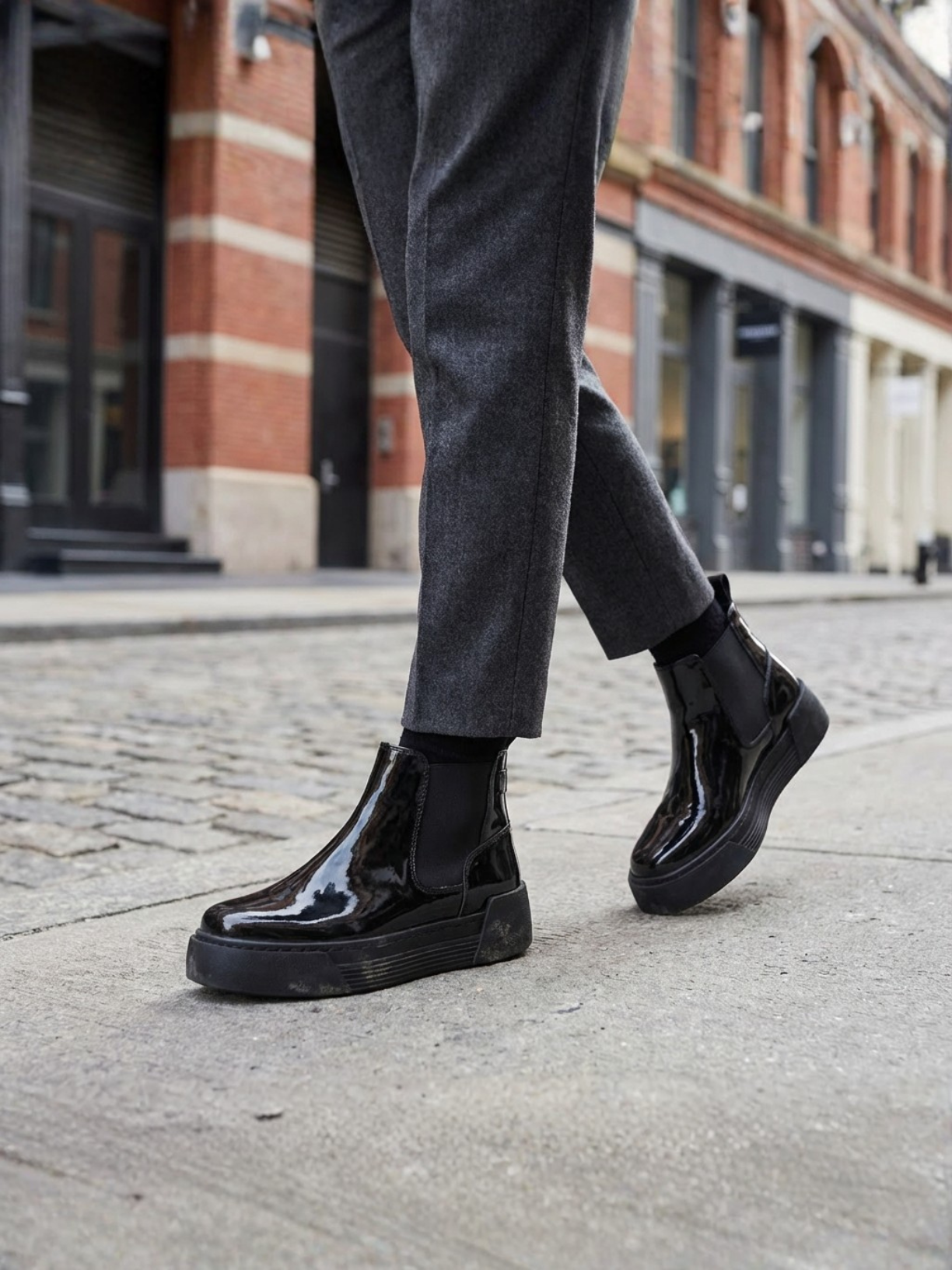 Avalon Patent Onyx Chelsea boot in black patent by Apollo Moda, view 3