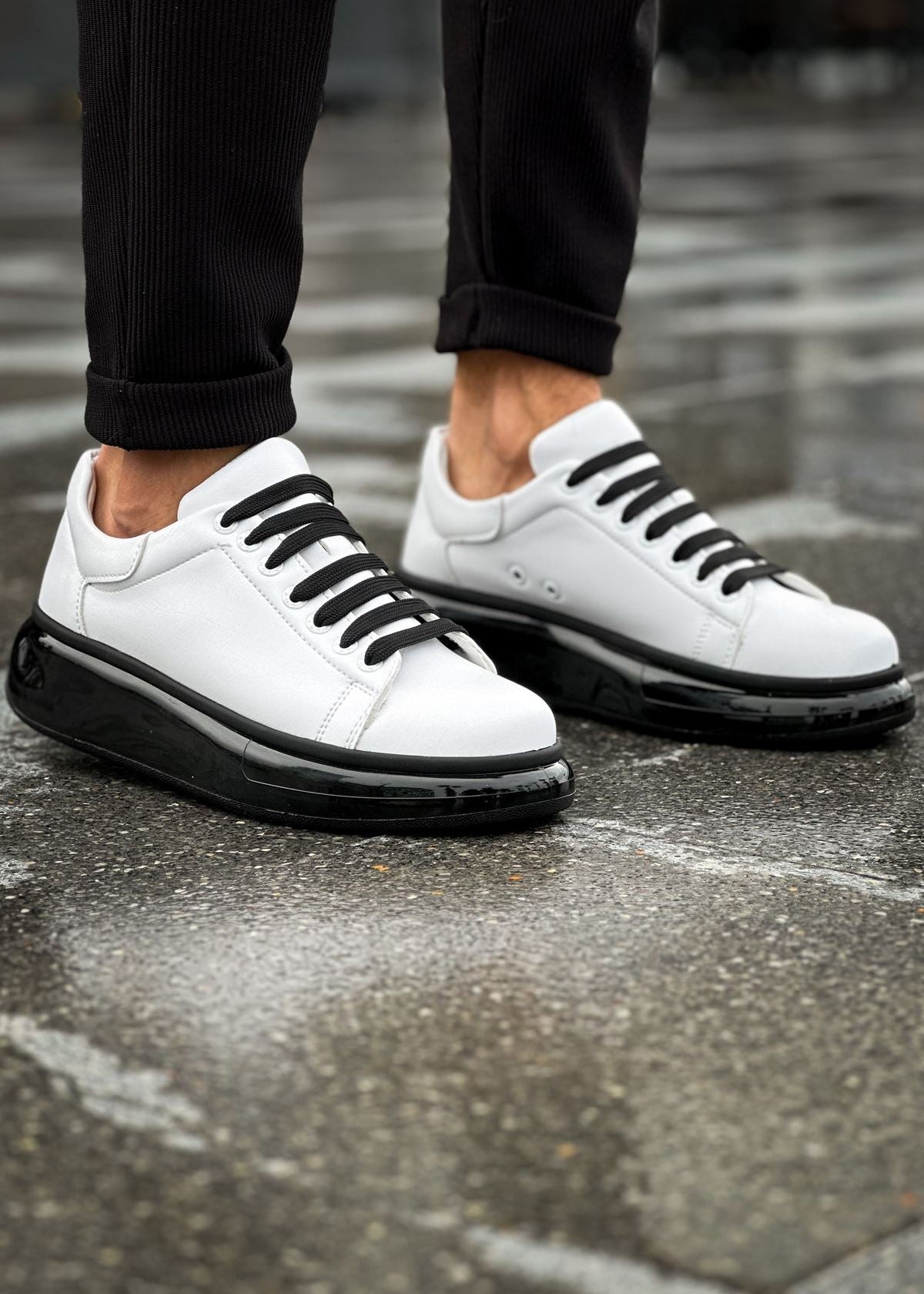 Stark Contrast Collection casual sneaker in white by Apollo Moda, view 6