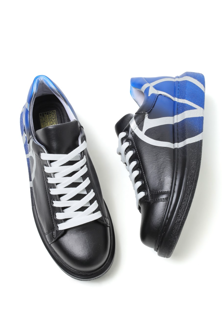Tokyo V Midnight Surge hand-painted custom sneaker in black and blue by Apollo Moda, view 4