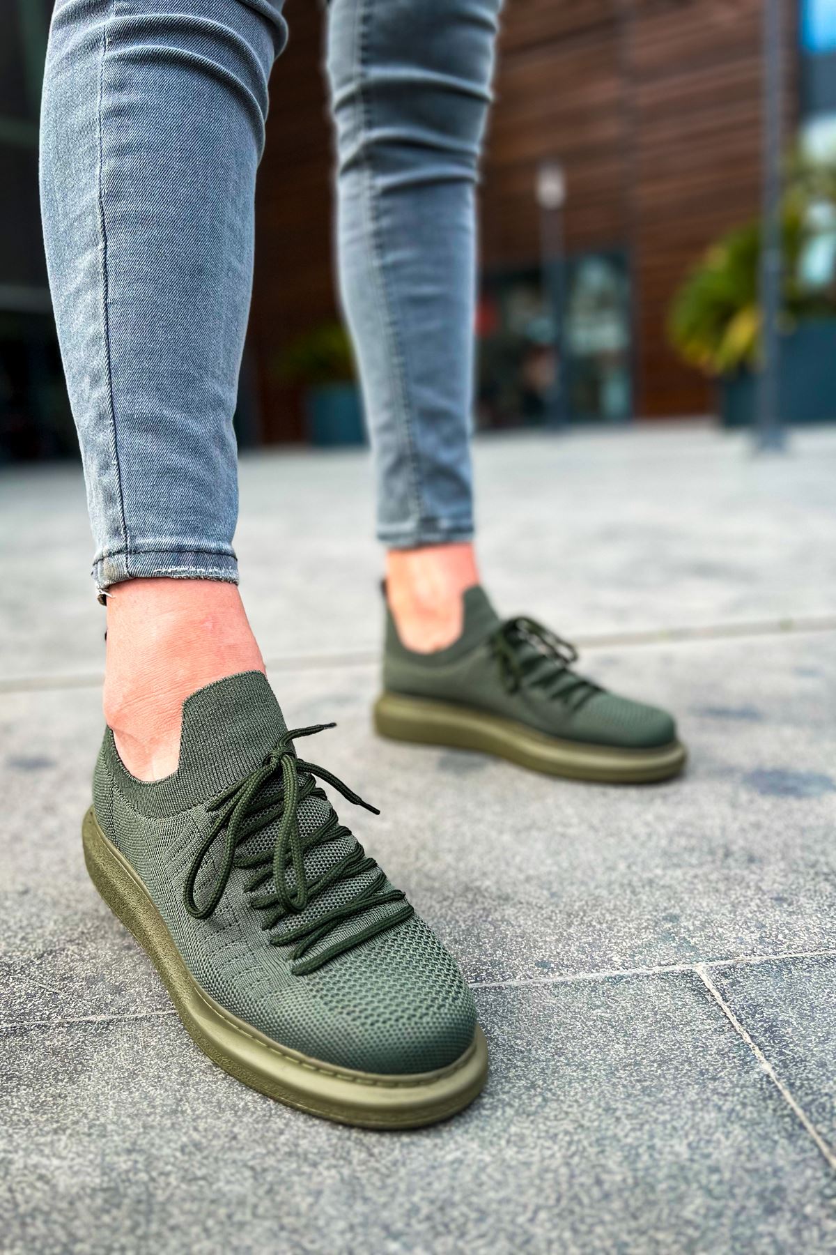 Torino Emerald Allure knit casual sneaker in green by Apollo Moda, view 3