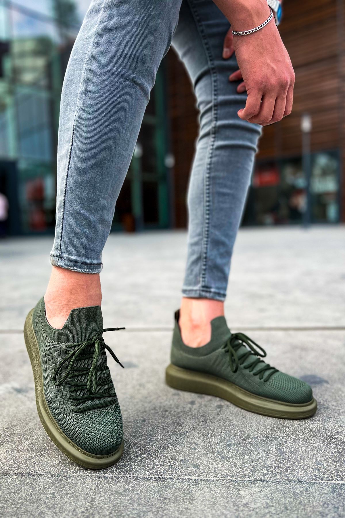 Torino Emerald Allure knit casual sneaker in green by Apollo Moda, view 5