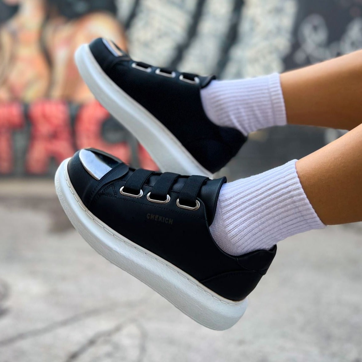 Women's Luiz X Noir Contrast slip-on sneaker in black by Apollo Moda, view 5